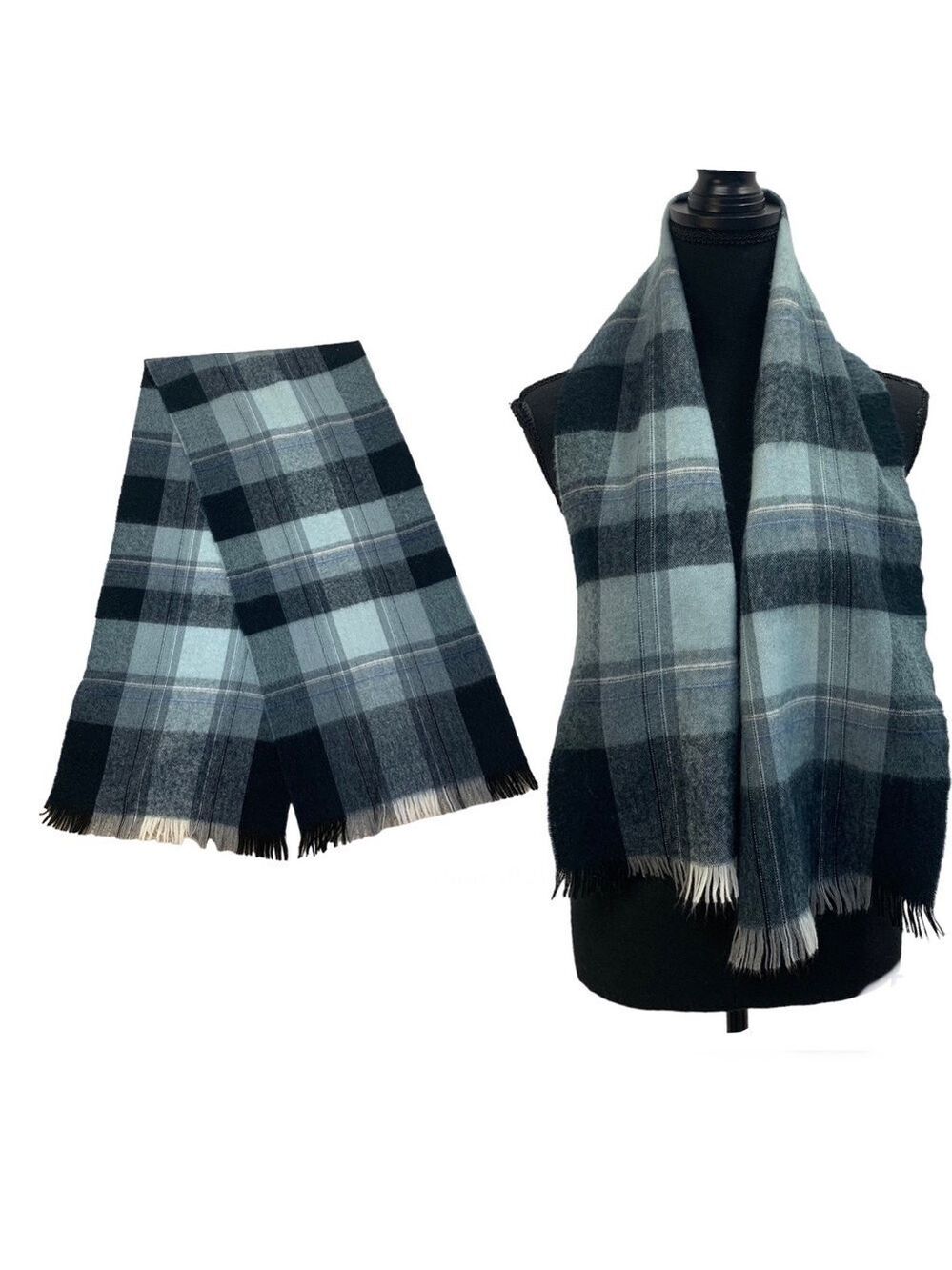 DARK navy blue and light baby blue plaid check fall winter scarf unisex 🔥
